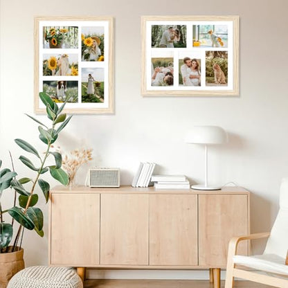 JCJMY 11x14 Picture Frame, 4x6 Collage Picture Frame, Display 5 Pcs 4x6 Photos or 11x14 Picture, Five Opening 4x6 Collage Frame for Wall Hanging, Lightweight 4 x 6 Multi Pictures Frame, Natural - color: Natural