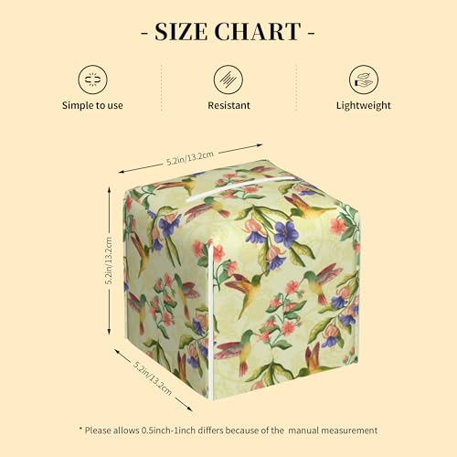 Hummingbirds and Flowers Tissue Box Cover Leather Tissue Box Holder Square Facial Paper Case Organizer Dispenser for Bathroom Vanity Countertop Tabletop Car Office - color: Color18