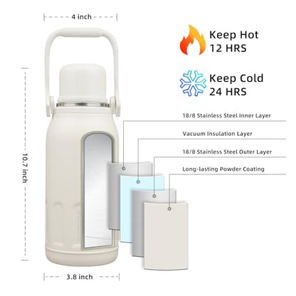 BJPKPK Stainless Steel Insulated Bottle with Handle & Strap, 40oz | Leak-proof vacuum insulation keeps drinks cold/hot for hours. BPA-free, dishwasher safe. Includes handle & strap. Beige. - color: Beige, size: 40 Ounces