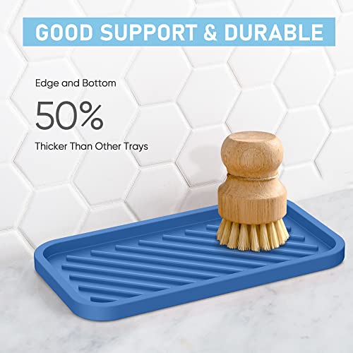 Silicone Sponge Holder-Large Thick Durable 10" Sink Organizer Tray-Kitchen | Thick Durable Sponge Caddy, Large Sink Tray, Dish Soap & Scouring Pad Holder, Countertop Drip Tray, Easy Clean, Rust-Proof - color: E-bu, size: 10x5.1inch