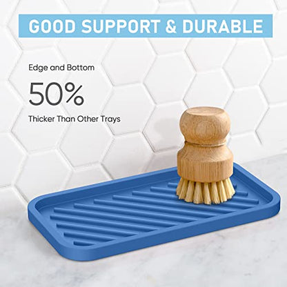 Silicone Sponge Holder-Large Thick Durable 10" Sink Organizer Tray-Kitchen | Thick Durable Sponge Caddy, Large Sink Tray, Dish Soap & Scouring Pad Holder, Countertop Drip Tray, Easy Clean, Rust-Proof - color: E-bu, size: 10x5.1inch