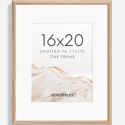 16x20 Picture Frame Natural Solid Oak Photo Frames with 11x14 Removable Mat Wall Hanging Large Handcrafted Frame with HD Plexiglass Wall and Tabletop Display Large Poster Frame - color: Oak, size: 16X20,1P