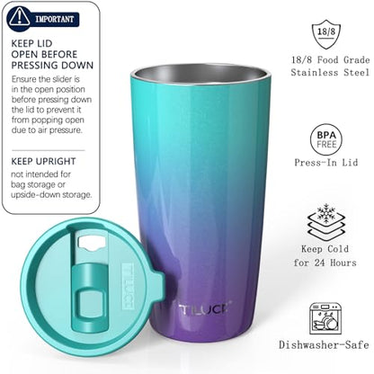 TILUCK 20 oz Insulated Coffee Tumbler with BPA-Free Lid | Travel Coffee Mug, Dishwasher Safe, Cup Holder Friendly,Double-Wall Vacuum Insulation for Hot & Cold Drinks,GlitterBluePurple - color: GlitterBluePurple, size: 20 Ounces