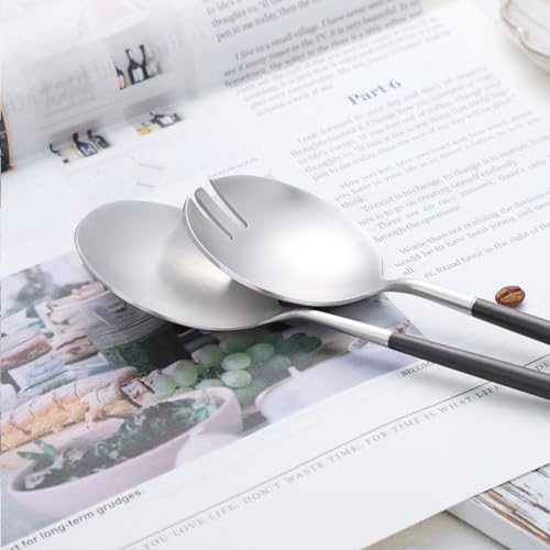 Salad Servers,Spoon and Fork Set 11.41 inch,18/10 Stainless Steel Salad Serving Titanium Plating (black silver) - color: Black/Silver