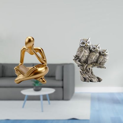 Abstract Figurine Owl Statue Resin Animal Crafts Human Collectibles Sculpture Suitable for Office Shelf Home Decoration Party Celebrations Family