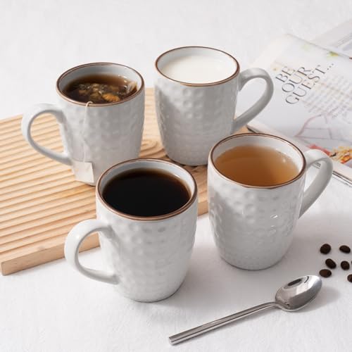 famiware Eden Coffee Mugs Sets of 4, 12 oz Ceramic Stoneware Mug Cup Set | Coffee Cups with Handle for Tea, Latte, Cappuccino, Cocoa and Milk, Microwave and Dishwasher Safe, White Circle - color: White Circle, size: 4pcs