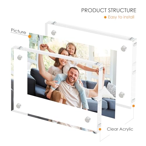 5x7 Acrylic Picture Frame Set of 6, 20mm Thick, Tabletop Display | Double-Sided Transparent Magnetic Frameless Photo Frame, for Office or Home Decor, for Photos, Fits Home, Office - size: 5x7