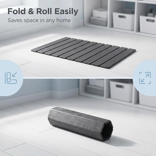 Foldable Stone Bath Mat, Quick-Dry Non-Slip Diatomaceous Earth Mat, Space-Saving Absorbent Shower Mat for Bathroom, Non-Slip Rubber Base,Easy to Clean, 23.6" x 15.5" Grey