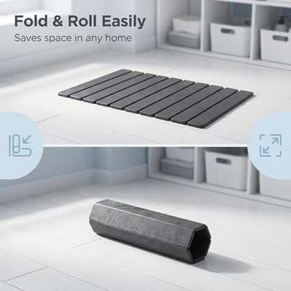 Foldable Stone Bath Mat, Quick-Dry Non-Slip Diatomaceous Earth Mat, Space-Saving Absorbent Shower Mat for Bathroom, Non-Slip Rubber Base,Easy to Clean, 23.6" x 15.5" Grey