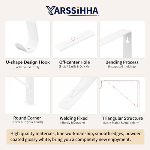 Yarssihha 6 Pack Closet Rod Bracket, 12 x 10.4 Inch Wall Mounted Closet Shelf Bracket, White Closet Rod Support Bracket with Screws - style: White-6 pack