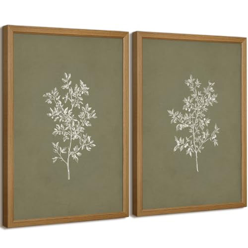 Vintage Botanical Wall Art Decor Sketch Plant Prints Sage Green Pictures | Vintage Plant Canvas Poster Sage Green Botanical Prints Antique Pictures Farmhouse Painting for Bedroom 12x16 Inch Framed - color: Green Floral Wall Art, size: 12"x16" Framed