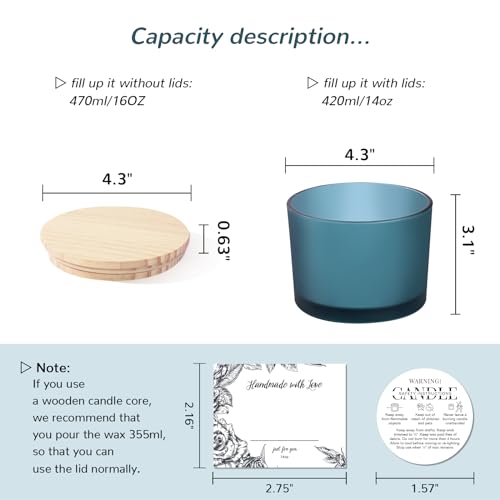6 Pack Glass Candle Jars with Lids (16oz, Frosted Lake Blue) - Large Candle Jars for 3 Wick Candles Making - Empty Candle Jars Containers - Candle Making Accessories include 16Pcs Candle Labels - color: Frosted Lake Blue