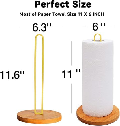 TONLEA Wooden Paper Towel Holder Countertop, Kitchen-Towel-Holder FreeStanding with Non-Slip Base for Bathroom - color: Gold