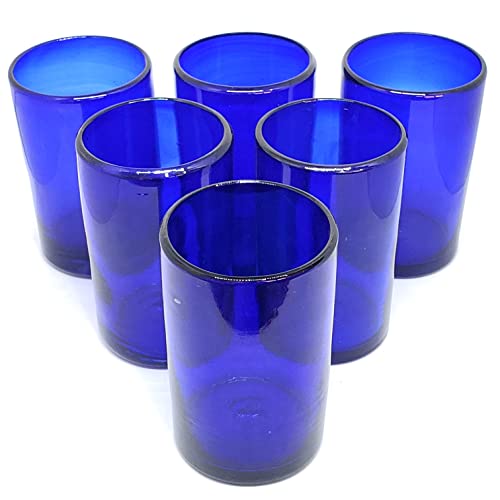 Solid Cobalt Blue 14 oz Drinking Glasses (set of 6), Recycled Glass, Lead-free, Toxin-Free (14oz Drinking) - color: Cobalt Blue, size: 14 oz