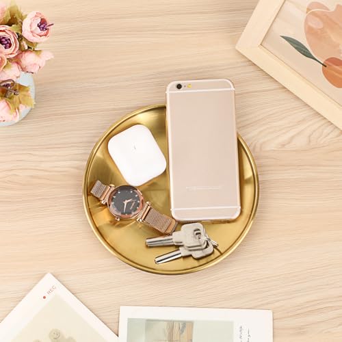 Small Key Bowl for Entryway Table Decor Gold Candle Plate Key Tray Decorative Metal Jewelry Dish Holder for Vanity Kitchen Counter Coffee Table