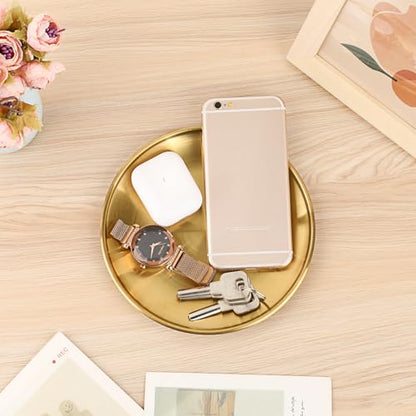 Small Key Bowl for Entryway Table Decor Gold Candle Plate Key Tray Decorative Metal Jewelry Dish Holder for Vanity Kitchen Counter Coffee Table