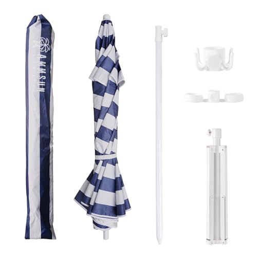 AMMSUN Shade Umbrella, Premium Portable Umbrella with Stand, 6.5ft Lightweight Free Standing Canopy for Sporting Games, Adjustable Instant Sun Protection and Easy to Carry, Stripe Blue - color: Stripe Blue
