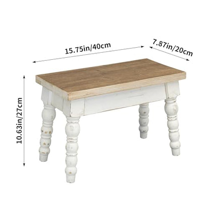 Farmhouse Solid Wood Plant Stand Indoor, Rectangular Wooden Plant Stool & Flower Pot Riser for Small Medium Pots, Rustic Tabletop Succulent Holder for Living Room, Patio Decor