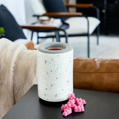 Happy Wax White Terrazzo Mod Wax Melt Warmer with 3, 6, and 9 Hour Timer for Scented Wax Melts, Tarts & Cubes - Electric, Ceramic Wax Melter with Removable No Mess Silicone Wax Dish - color: White Terrazzo