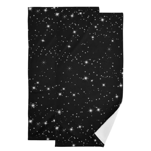 2 Pack Black and White Star Space Themed Hand Towels for Bathroom,Absorbent Universal Starry Sky Galaxy Fingertip Guest Decorative Bathroom Towels,Soft Dish Towels for Kitchen Decor 14"x28" - color: Black White