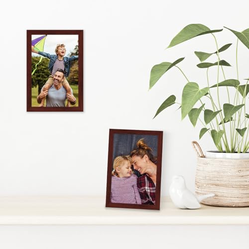 Americanflat 4x6 Picture Frame with Shatter-Resistant Glass - Streamline Collection - Thin Border Photo Frame for Tabletop and Wall Display - Hanging Hardware and Easel Stand Included - Mahogany | Shatter-resistant glass, wall or tabletop display with inc