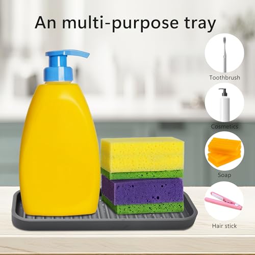 Mofason Silicone Sponge Holder - Kitchen Soap Tray soap Holder 2 Pack Gray | Tray for soap and sponge, kitchen sink tray, accessories to clean sink, silicone sponge tray, sink tray, dish brush holder - color: Gray