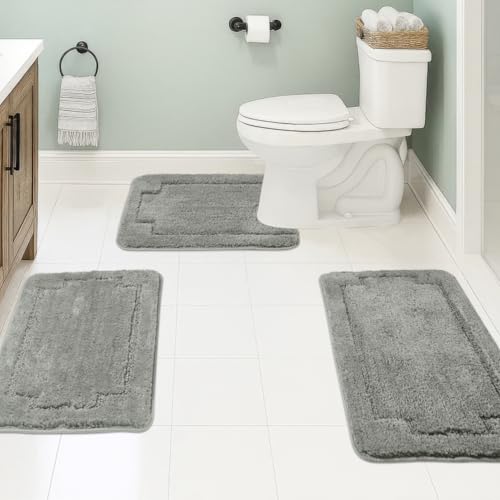Bath Rugs Set 3 Pieces Bathroom Mat Soft Absorbent Plush Shaggy Soft Floor Non Slip Shower Bath Tub Machine Washable - color: Moss-ser, size: 20"x32"/20"x20"/17"x24"