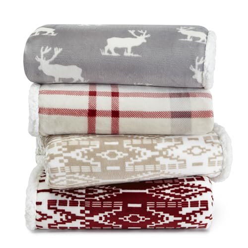 Eddie Bauer - Throw Blanket, Brushed Fleece & Plush Sherpa Bedding, Blanket for Couch & Bed (Elk Stance Grey, 50" x 60") - color: Elk Stance Grey, size: 50" x 60"