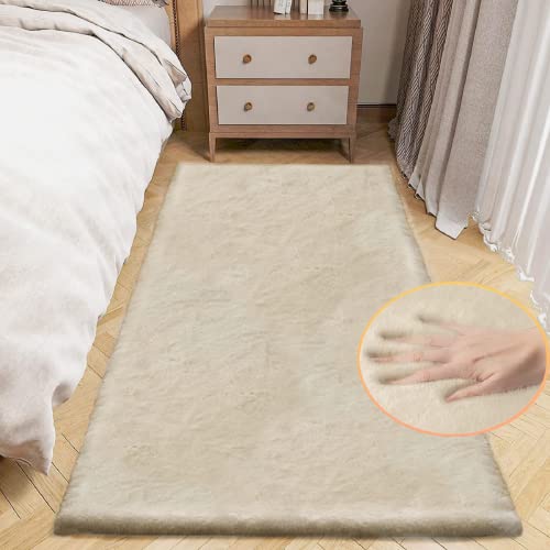 ORINOVA Light Brown Beige Fluffy Faux Rabbit Shag Fur Rugs for Bedroom Small Fuzzy Washable Runners Rugs for Living Room 2x6 Rug Runner Nursery - color: Beige, size: 2' x 6' (Rectangular)