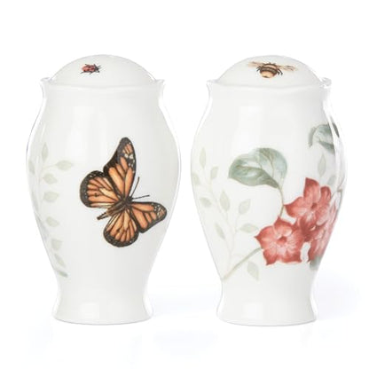 Lenox Butterfly Meadow Porcelain Salt and Pepper Shakers | dishwasher safe | floral design | kitchen and dining essential, gift for women, kitchen essentials set - style: Salt & Pepper Set, Butterfly