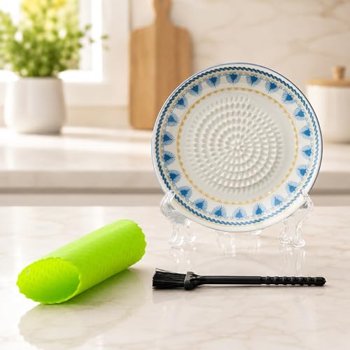 Ceramic Garlic Grater Plate Bowl Tomato Dish Made in Spain Spanish Grating Pan Herb Stripper Peeler Con Tomate Grater Plate Brush Stand Kitchen Gadget Gift Set Ginger Olive Oil Dip(#B) - color: #B