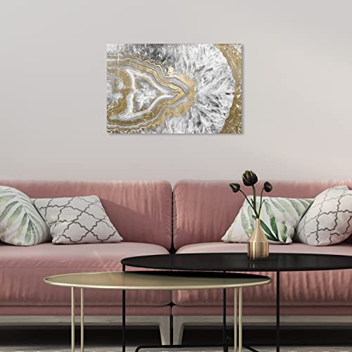 Oliver Gal Abstract Modern Canvas Wall Art Agate Geode Crystal Ready to Hang Home Decor 10.0 x 15.0 Gold and White Canvas Art for Living Room - size: 10"L x 15"W, style: Wrapped Canvas