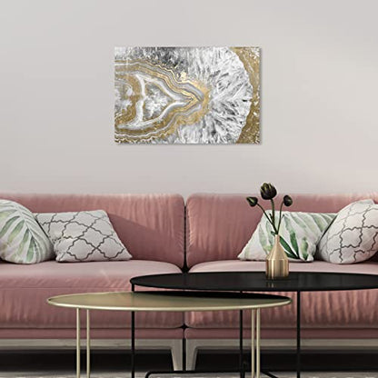 Oliver Gal Abstract Modern Canvas Wall Art Agate Geode Crystal Ready to Hang Home Decor 10.0 x 15.0 Gold and White Canvas Art for Living Room - size: 10"L x 15"W, style: Wrapped Canvas