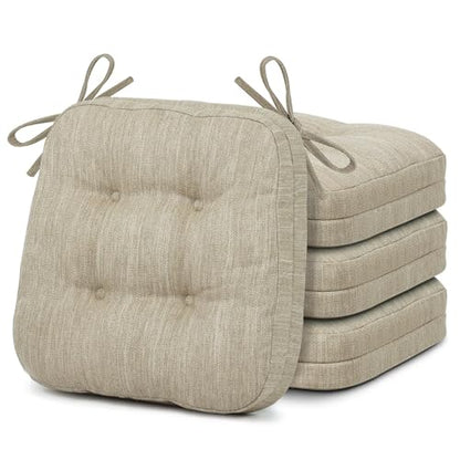Shinnwa Dining Chair Cushions Set of 4, Dual-Layer Memory Foam Kitchen Chair Cushions, Patented Design Seat Pads with Ties, 16.5 x 16.5 x 3.5in, 4 Pack, Beige - color: Beige, size: 4 Count (Pack of 1)