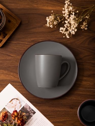 famiware Venus Coffee Mugs Set of 8, 13 oz Ceramic Stoneware Mug Cup Set | Coffee Mug with Handle for Tea, Latte, Cappuccino, Cocoa, Milk, Microwave and Dishwasher Safe, Dark Grey - color: Dark Gray, size: 8pcs