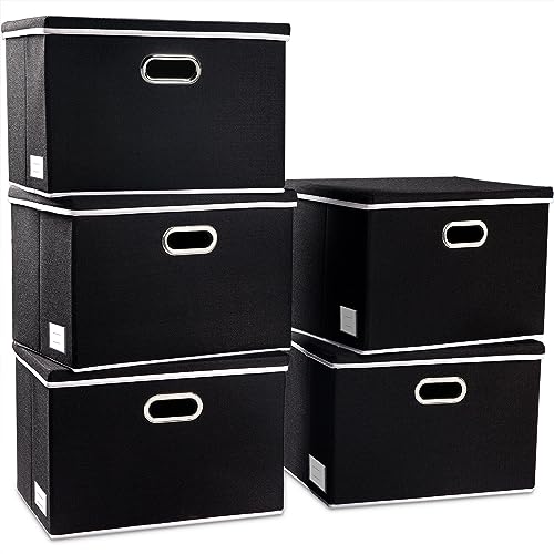Large Foldable Storage Boxes with Lids [5-Pack] Organizer Containers Baskets Cube with Cover for Home Bedroom Closet Office Black17.7x11.8x11.8 For 6+ Year Old Boys and Girls - color: Black, size: L(5-Pack)