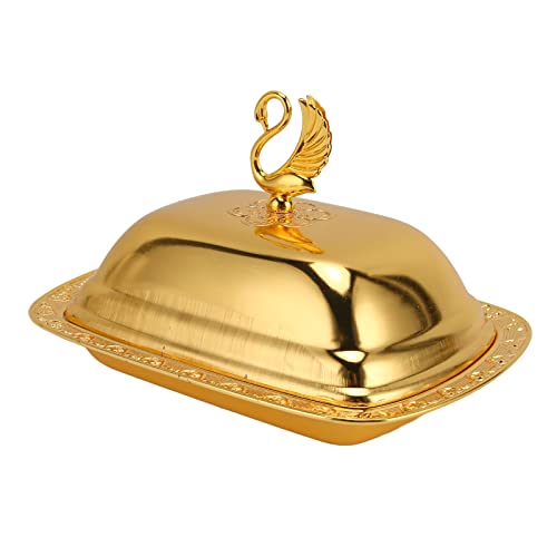 Stainless Steel Serving Tray with Lid for Fruit Desserts Snacks Candies | Serving Platte with Swan Handle Lid for Home Wedding Party Gatherings Dinners, Small Fruit Tray, Gold, 7.5"x 5.5" - color: Gold