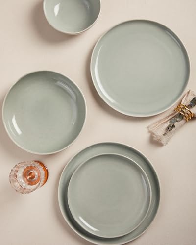 Ceramic Dinnerware Sets for 4, 12pcs Plates and Bowls Sets Dish Set | Stoneware Dishware sets, Microwave & Dishwasher Safe, Cereal Bowls and Dinner Plates Set, Stackable Dishes Set, Dusty Green - color: Dusty Green, size: Set (12pcs)