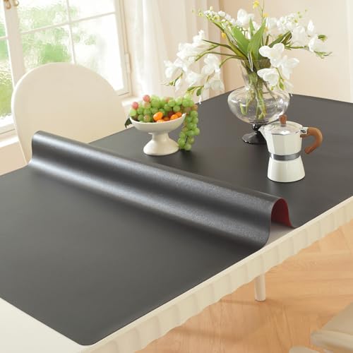 16 x 24 in Black Desk Mat 1.5mm Plastic Table Protector Pad | Waterproof, Wipe Clean, Cut to Size, Anti-Spill Stain Resistant Furniture Protector Pad for Dining Coffee Tables, Dressers - color: Black+red, size: 16" x 24" (Rectangular)