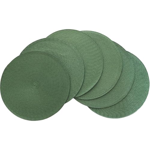 Winknowl 15 Inch Round Braided Placemats Set of 6, Washable Cotton Polyester Table Mats, Heat Resistant Non-Slip Place Mats for Kitchen Dining Table Decor (Olive,6pcs) - color: Olive, size: 6pcs