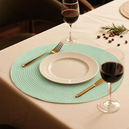 FunWheat Round Braided Placemats Set of 6 Place mats for Dining Tables Woven Heat Resistant Table Mats 15 inch (Mint Green) - color: Solid Mint Green, size: 6pcs