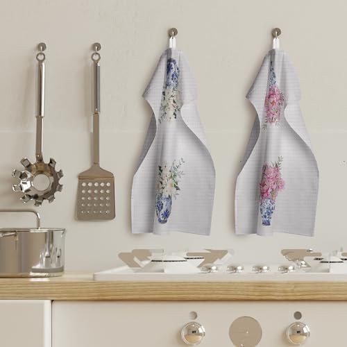 Chinoiserie Kitchen Towels Set - Floral Blue and White Chinoiserie Dish Towel, Floral Blue and White Hand Tea Towels for Bathroom Kitchen, 16x24 Inch Set of 2 - color: Chinoiserie-7