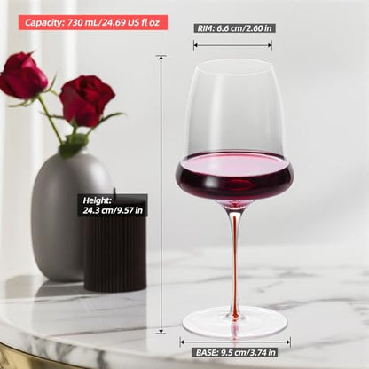 KAMMAK Crystal Red Wine Glasses Set of 2, 24.69 oz Stemmed Glasses, XY009 | Hand Blown, Bordeaux Wine Glasses, Thin Rim & Long Stem, Red & White, Daily Use, Wedding or Birthday Gift for Women - size: 8KPDSXY009