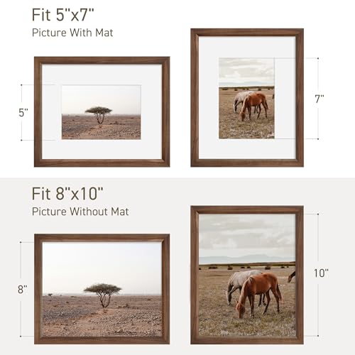 8x10 Picture Frame Natural Solid Walnut Photo Frames with 5x7 Removable Mat Wall Hanging Large Handcrafted Frame with HD Plexiglass Wall and Tabletop Display Large Poster Frame - color: Walnut, size: 8X10,1P