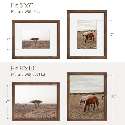 8x10 Picture Frame Natural Solid Walnut Photo Frames with 5x7 Removable Mat Wall Hanging Large Handcrafted Frame with HD Plexiglass Wall and Tabletop Display Large Poster Frame - color: Walnut, size: 8X10,1P