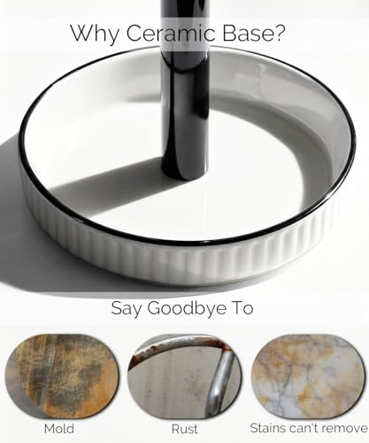 Paper Towel Holder, Ceramic Heavy Plate Base Wobble-Free, Roll Stand-Wh-bk | Effortless Cleaning and Easy to Assemble, Super Large for Triple Rolls, High End Looking as a Good Gift for Kitchen Island - color: Farmhouse White