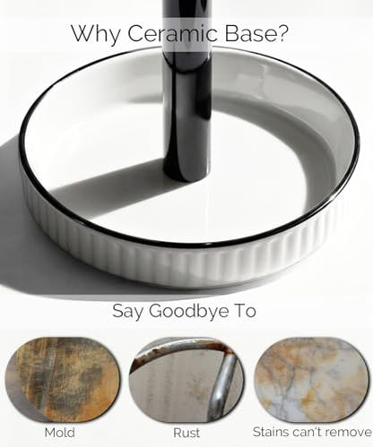 Paper Towel Holder, Ceramic Heavy Plate Base Wobble-Free, Roll Stand-Wh-bk | Effortless Cleaning and Easy to Assemble, Super Large for Triple Rolls, High End Looking as a Good Gift for Kitchen Island - color: Farmhouse White