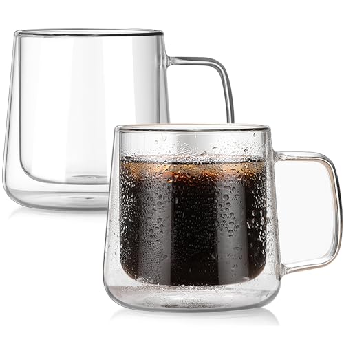 Extra Large Thicken Double Wall Glasses Coffee Mugs Tea Cups set of 2, 24OZ Insulated Clear Lemon Tea Beer Cups with Handle - color: 24OZ-2 CUPS