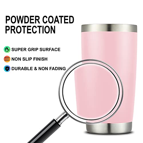 COMOOO 20oz Tumbler Bulk Double Wall Vacuum Insulated Travel Mug, Stainless Steel Tumbler with Lid and Straw Durable Powder Coated Insulated Coffee Cup for Cold & Hot Drinks (pink, 4 pack - color: Pink