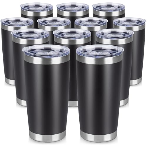 20 oz Tumbler Stainless Steel Tumblers Bulk with Lid Double Wall Insulated Coffee Tumbler Cups for Hot & Cold Drinks Powder Coated Travel Coffee Tumbler Mug Metal (Black, 12 pack) - color: Black, size: 20 ounces (12 pack)